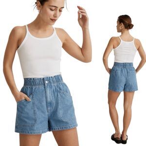 Madewell Denim Pull-On Paperbag Utility Shorts Blue Wash Lightweight Size 28 EUC